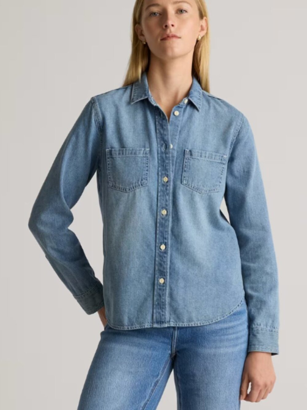 Quince Distressed Denim Shirt Size L Blue
